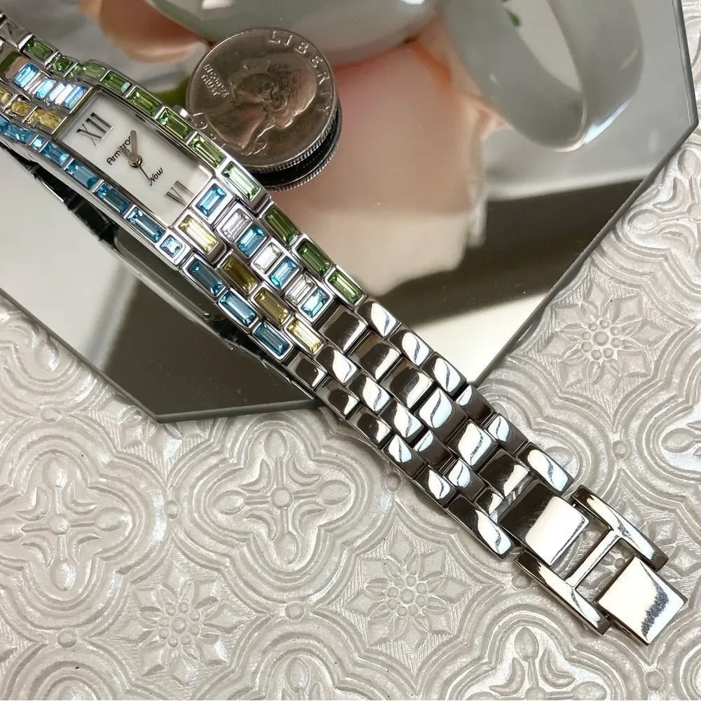 Armitron Now Multicolor Crystal Accented Silver-Tone Swiss Parts Dress Watch